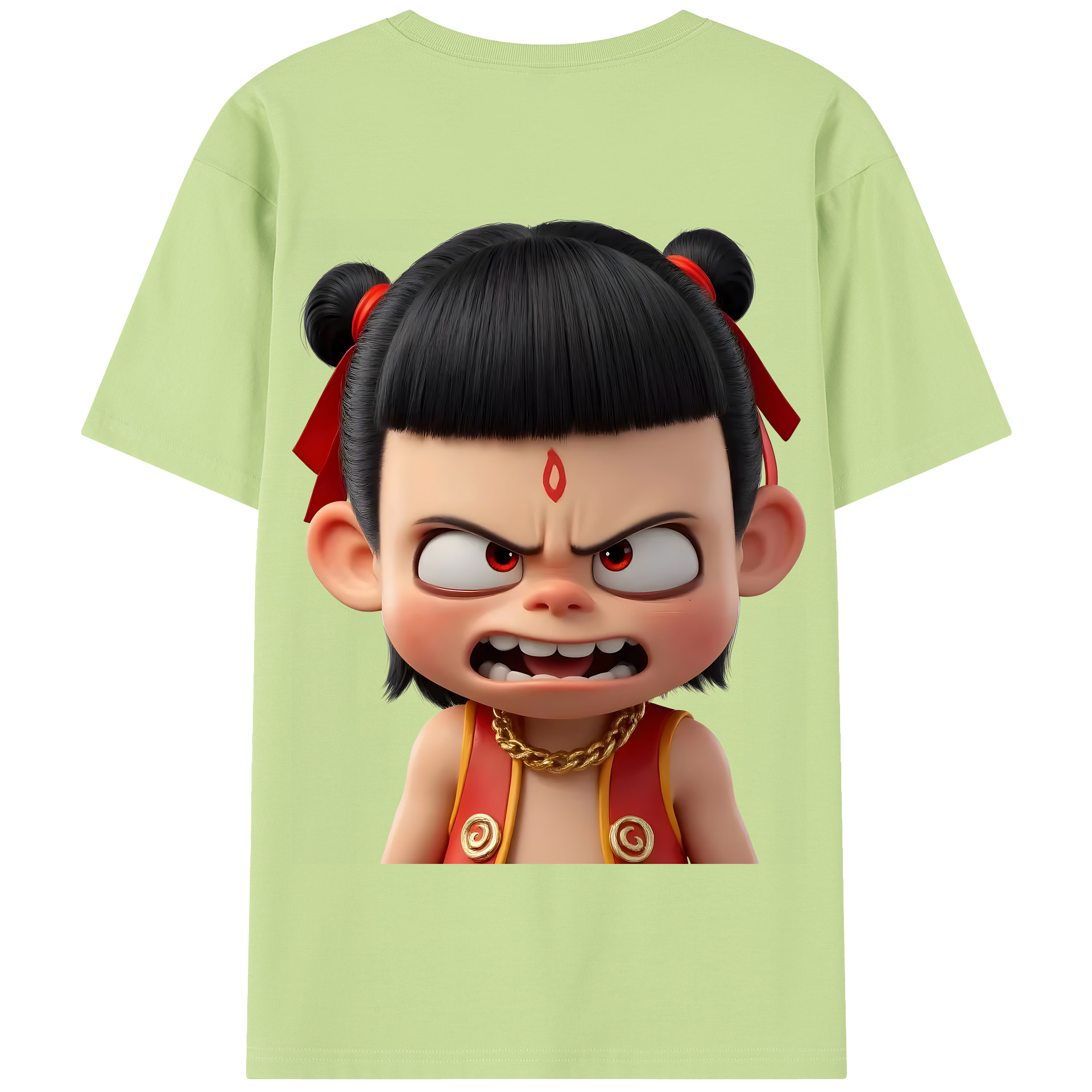 （画像用） Ne Zha 2 ナタ 魔童の大暴れ 綿100％半袖Tシャツ（背面プリント）